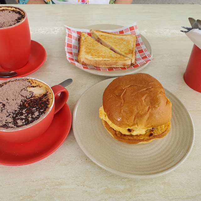 Breakfast Toastie & Burger with Cappuccino