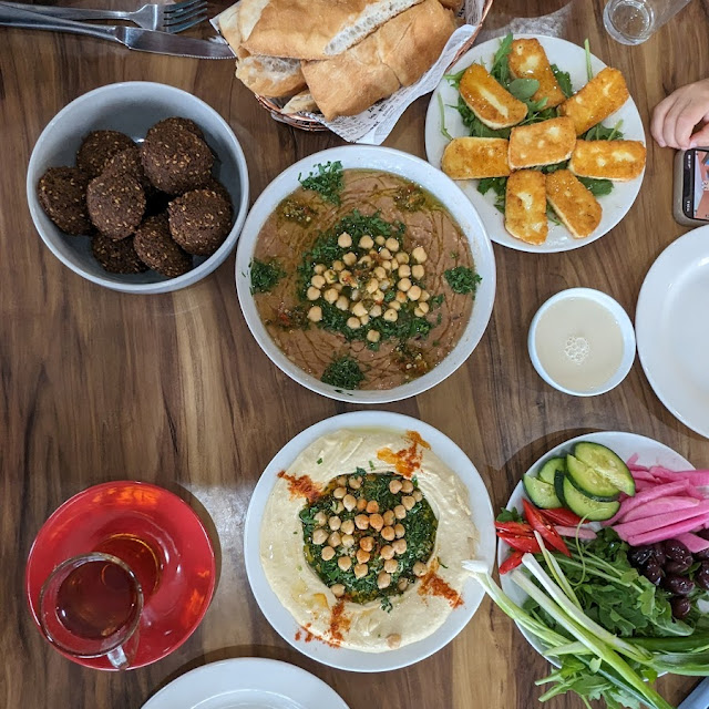 Foul Fava Beans and Hummus with Turkish Bread Veg