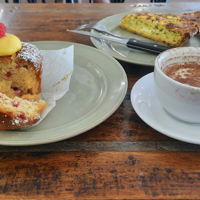 Raspberry Muffin Vege Quiche & Chai Latte on Almond