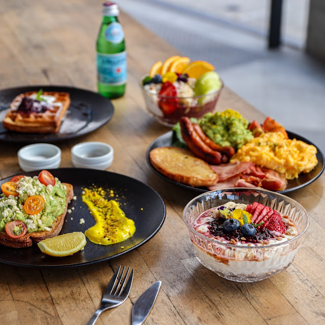 Smashed Avo Acai Bowl HG Breaky Yogurt Bowl Waffle