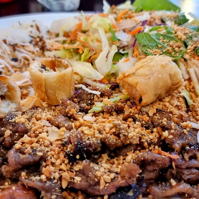 Vermicelli Noodle Salad with Grilled Pork and Extra Spring Roll